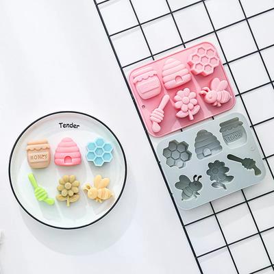 6-hole Bee Theme Silicone Mold 3d Flower Honeycomb Fondant Candy Chocolate Mould Fudge Dessert Soap Resin Mold Cake Decoration