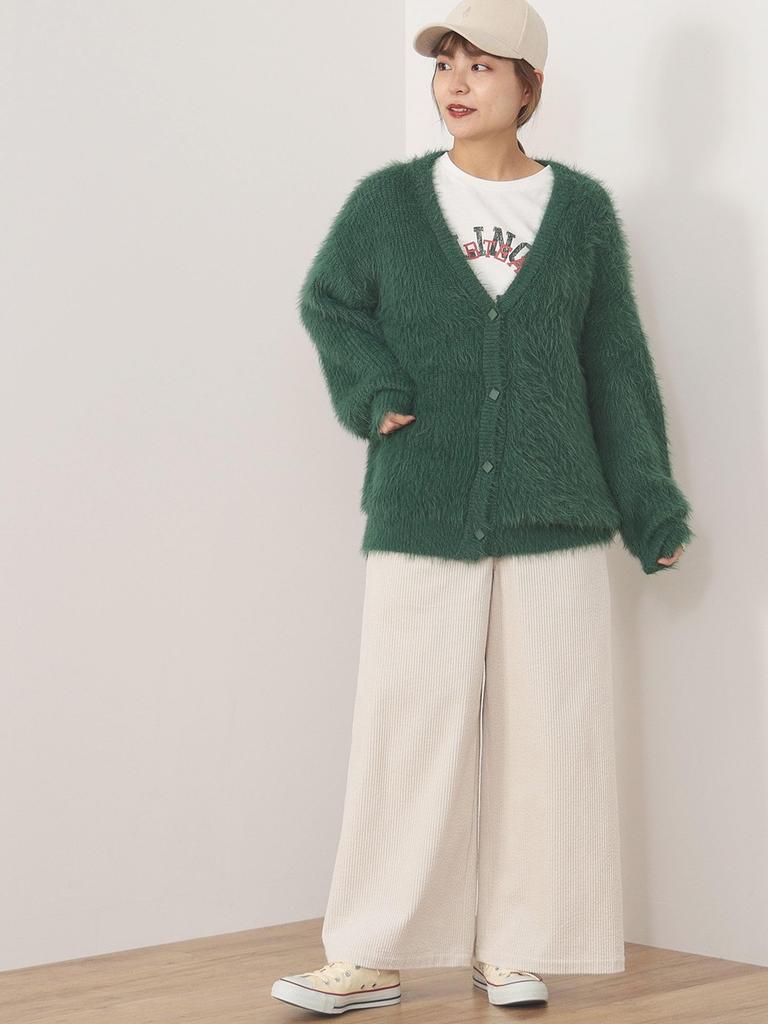 Strick-Federgarn-Cardigan GRÜN GRATIS [Beams Heart] L/S Damen