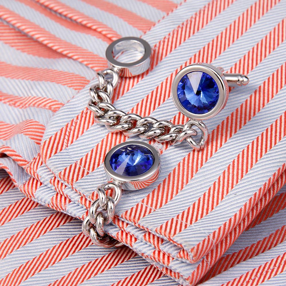 Men's Luxury Crystal Inlaid Gold and Silver Chain Cufflinks