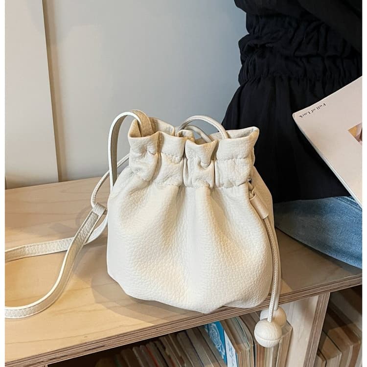 Lychee Pattern Drawstring Bucket Bag Women's Crossbody Shoulder Bag