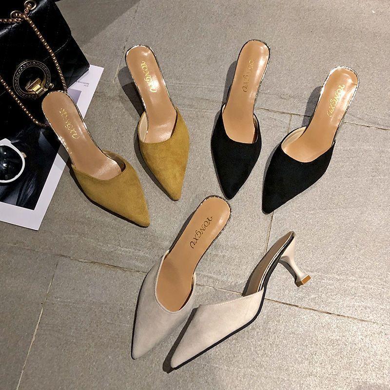 Korean Version of Bag Head Slippers Women's Outer Wear 2025 Summer New Pointed Head Stiletto High Heels Sandals Half Drag Women's Shoes