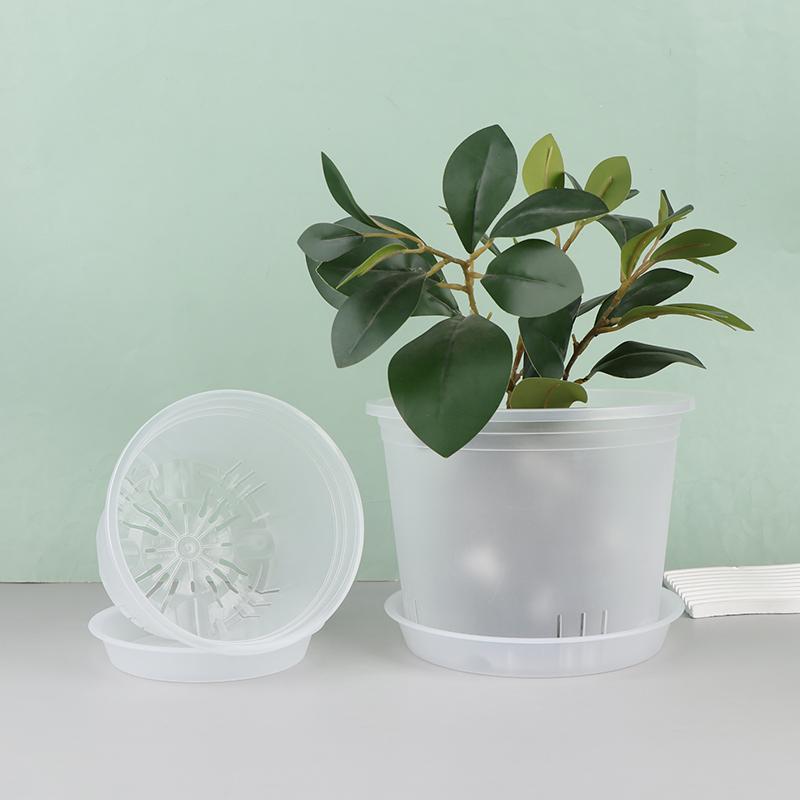 1Pc Transparent Round Orchid Pot With/Without Tray Root Control Plastic Orchid Pots With Holes Breathable Plant Growth Container