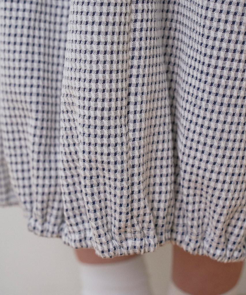 Sayu Seersucker Balloon Long Skirt Navy Check
