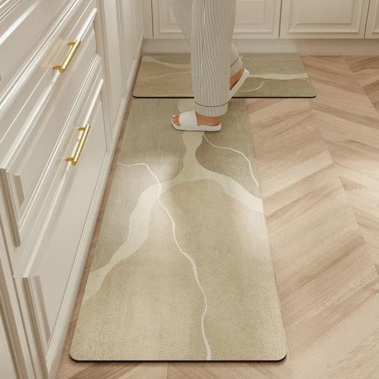 Carpet for Kitchen Waterproof Floor Mat Beige Carpets Pvc Leather Non-slip Oil-proof Long Foot Mats Home Decoration Rug Balcony
