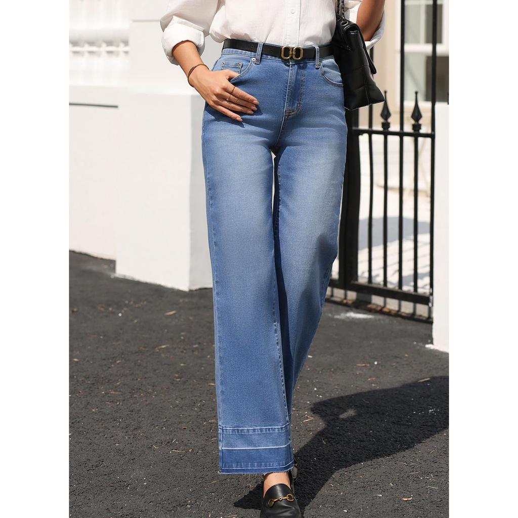 Dámské retro džíny s rovnými nohavicemi a vysokým pasem