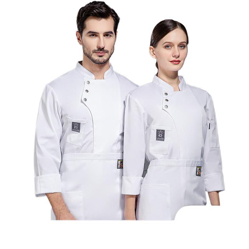 Chef Uniform Stand Collar Double-breasted Long Sleeve Unisex Soft Thin Stain-resistant Cook Shirt Bakery