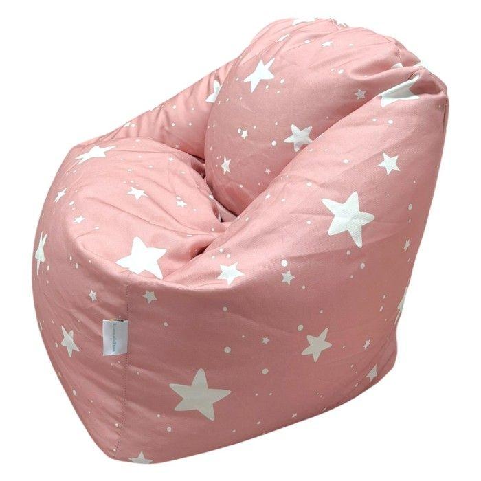 GINGER HOME Little Stars Pouf Child Armchair, 100% Cotton, Pink with Stars, 55x44x55 Cm