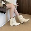 Pointed Belt Buckle Pile Short Boots Women's Autumn and Winter Suede Coarse Heel Pants Boots Knight Boots