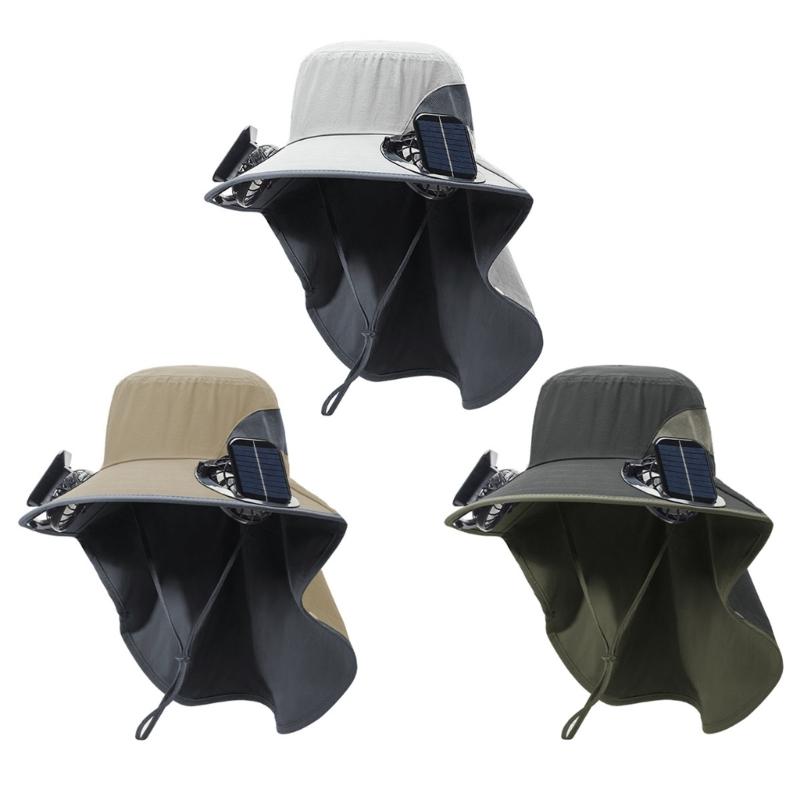 Solar Powered Cooling Hat With Solar Fan Adjustable Fan Breathable Neck Flap For Outdoor Fishing Camping Hiking