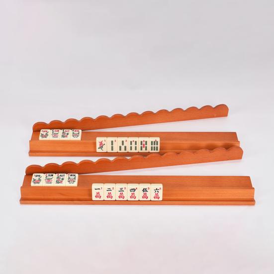 4Pcs Wooden Mahjong Rack with Detachable Magnetic Pusher Scalloped Edge American Mah Jongg Tile Holder Push Ruler Mahjong Accessories
