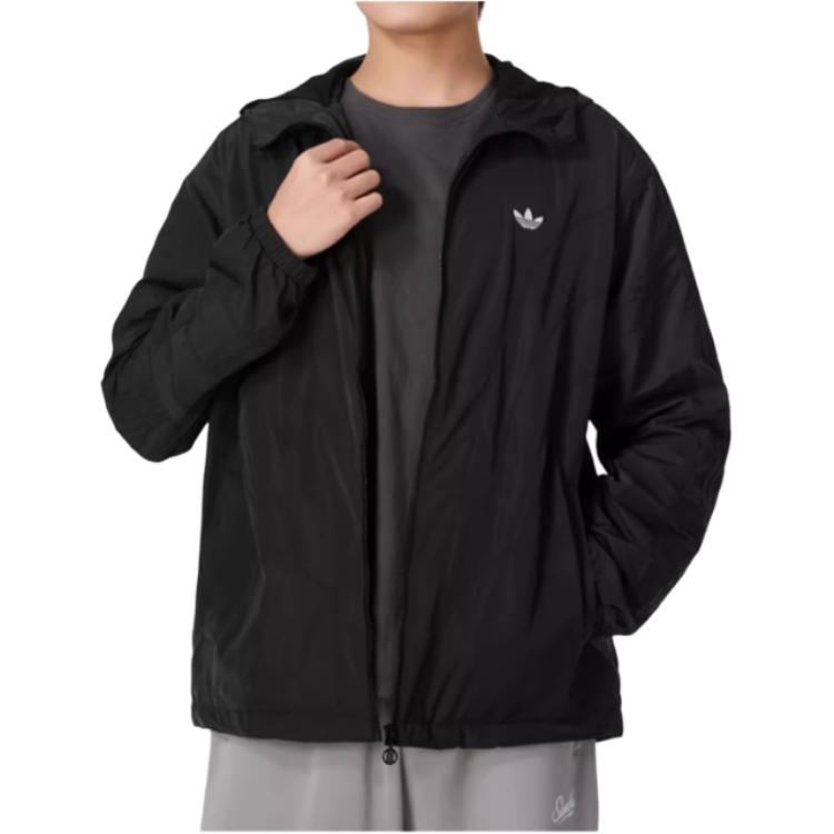 adidas Originals Atlanta Windbreaker Solid Color Zip Sports Hooded Jacket Men Jackets Black JD6392