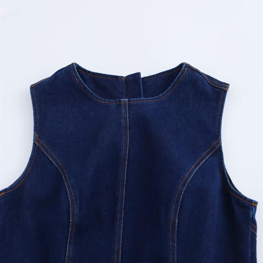 Spring 2025 Women's Slim Sleeveless Denim Midi Dress
