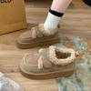 Thick-soled snow boots, new winter piled and thickened warm Birkenstock fluffy shoes, Velcro bread cotton shoes