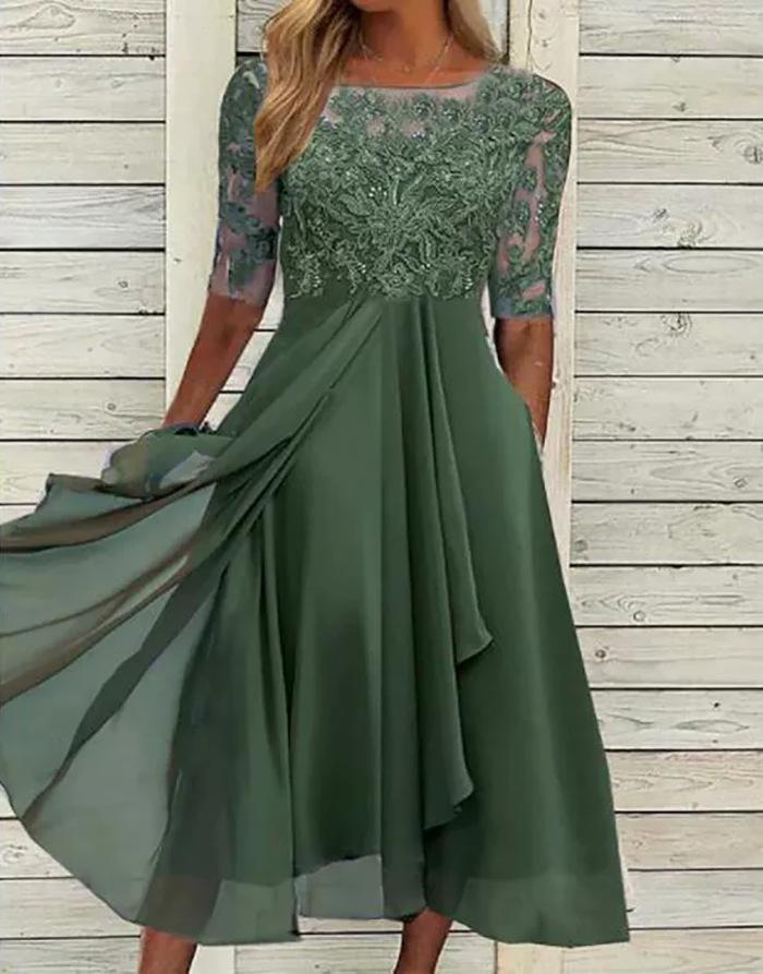 European and American women's clothing chiffon splicing lace hollow dress bridesmaid evening dress party dress