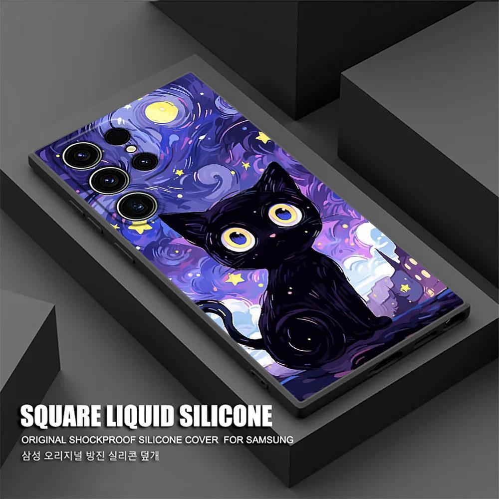 Retro Oil Painting Starry Sky Cat S26Ultra Case For Samsung Galaxy S26 S25 S24 S23 S20 S21 FE S22 Ultra Plus 5G Soft Phone Cover