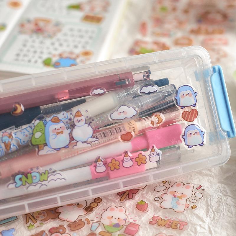 Sevimli Çizgi Film Tavşan 3D Kabartmalı Çıkartma Telefon Kılıfı Kırtasiye Şeffaf Reçine Dekorasyon Eğlenceli Çocuk Karalama Defteri Günlük Çıkartmaları