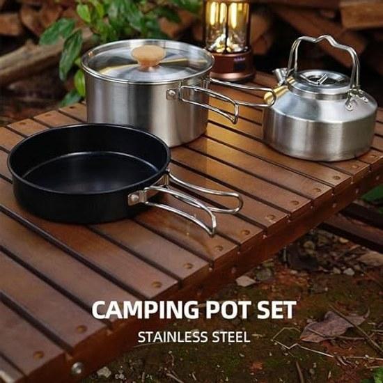 Camp Cooker Setcookeroutdoor Setmountaineering Potcooking Utensilsstainless Steelcompactlightweightdisaster Preparednesscampingwith Storage Bag4-piece