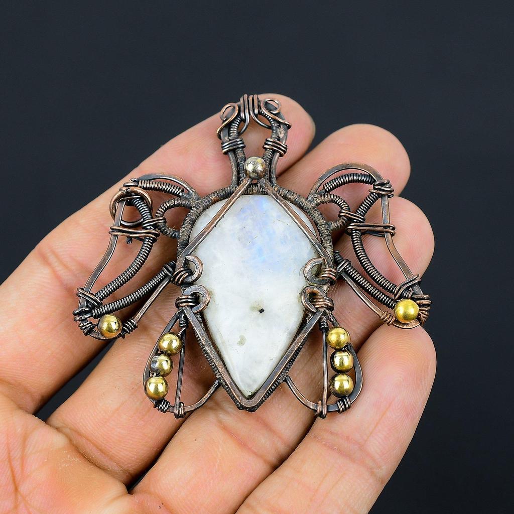 Turtle Shaped Gemstone Copper Wire Wrap Handmade Pendant Jewelry Gift