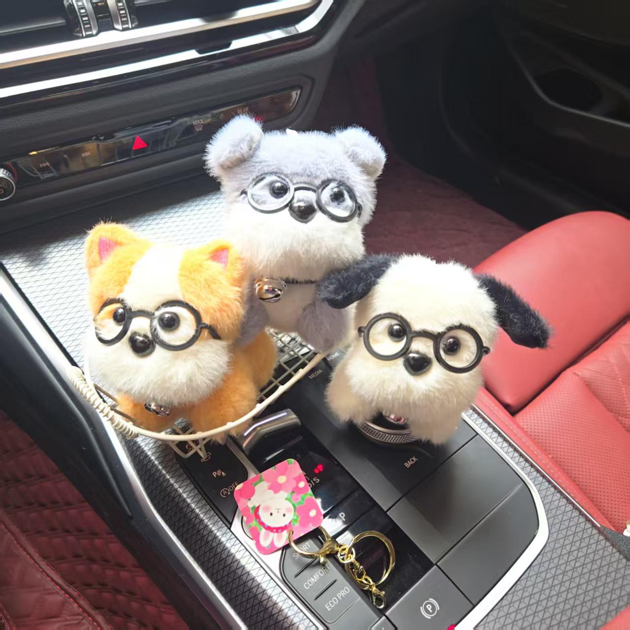 

Adorable Puppy Glasses Plush Keychain Doll Charm