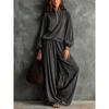 Women Half‑Zip Stand Collar Two‑Piece Outfit Lantern Long‑Sleeve Top + Elastic Waist Wide Leg Pants Loose Casual Co‑Ord Set