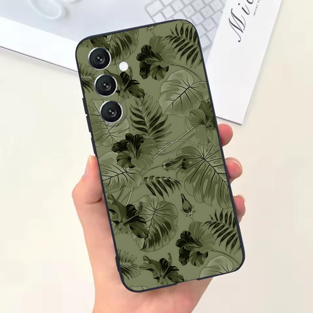 Aesthetic Sage Green Phone Case For Samsung Galaxy A13,A21s,A22,A31,A32,A52,A53,A71,A80,Soft Black Shell