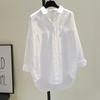 Camicia Bianca Casual Lunga da Donna per la Primavera, Semplice con Bottoni, Blusa da Ufficio