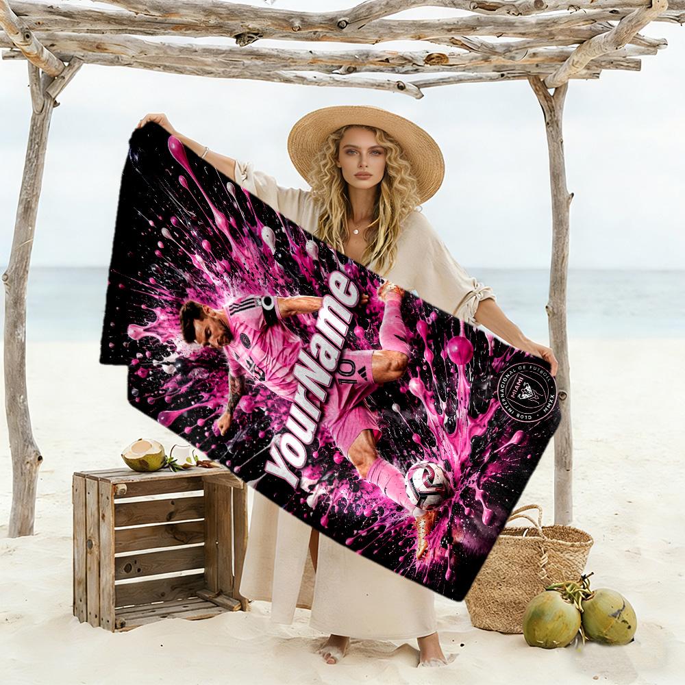 Messi Customize Your Name Beach Towel Soft Durable Quick-Dry Suitable for Swimming Gym Camping Yoga Vacation