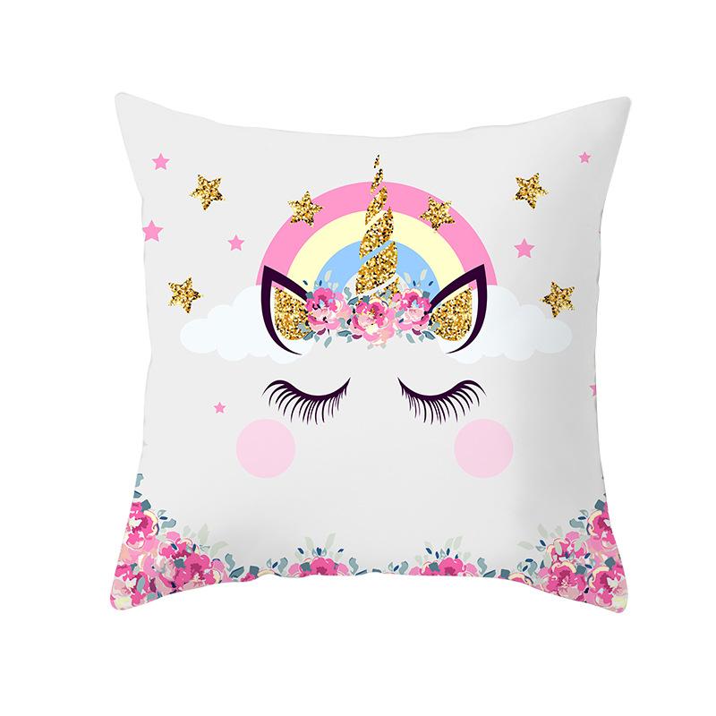 Time Cartoon Home Decor Pillow Purple Unicorn Pillowcase Rainbow Sunrise Sofa Cushion Cover