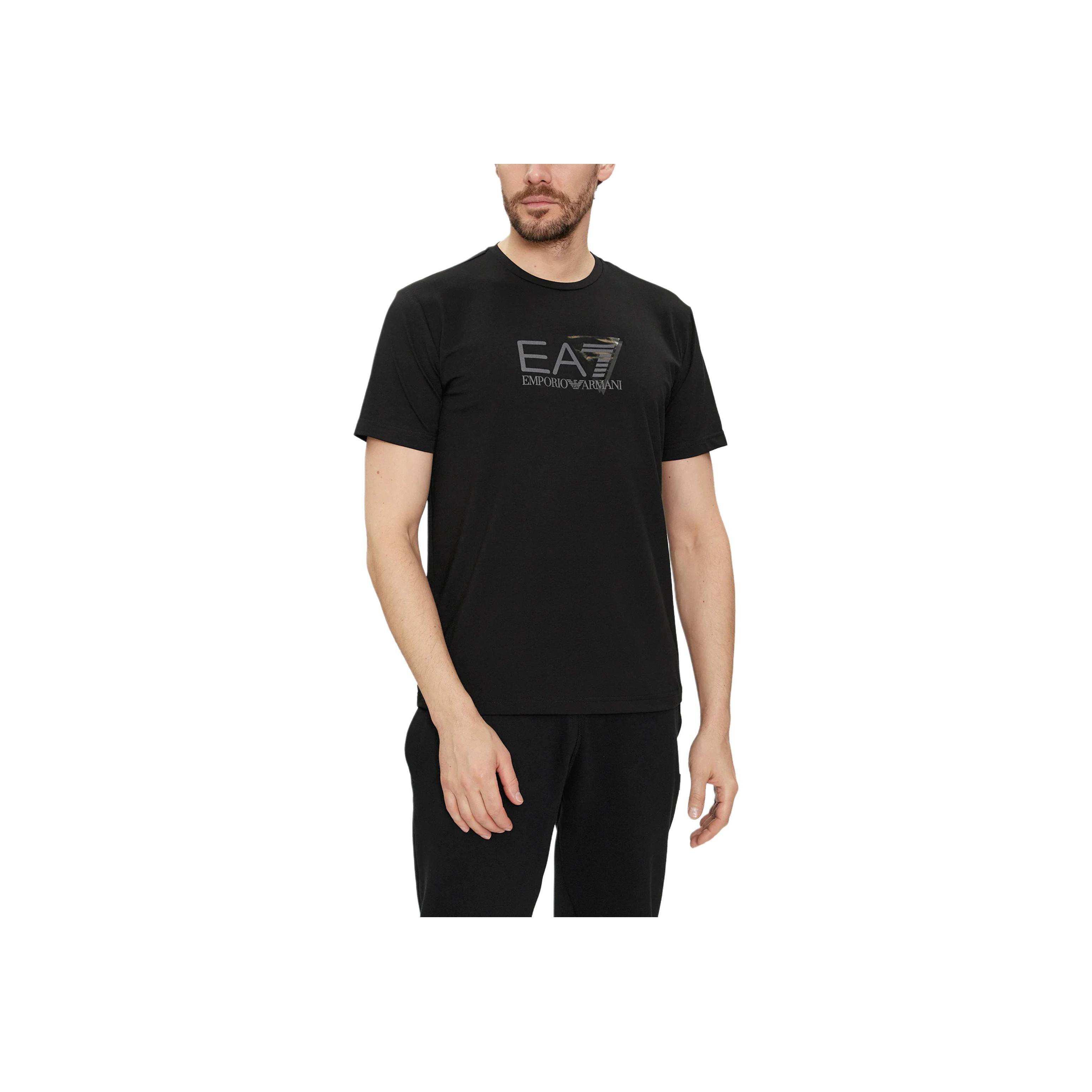 Emporio Armani Logo Letter Print Round Neck Short Sleeve T-Shirt Men Tops Black 3DPT36-PJULZ-1200 S