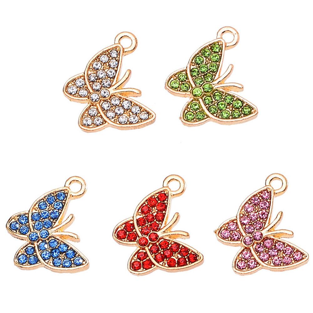 Hot Selling Cute Rhinestone Butterfly Pendant Charms Jewelry Making Shinning Beads for Earring Bracelets Accessories 100pcs/bag