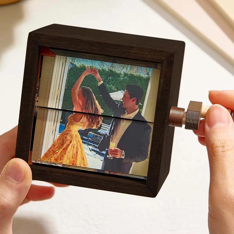 Custom Hand Cranked Photo Flipbook Box Personalized Photocard Holder Flipbook Valentine Day Gifts Solid Wood Slightly Colors