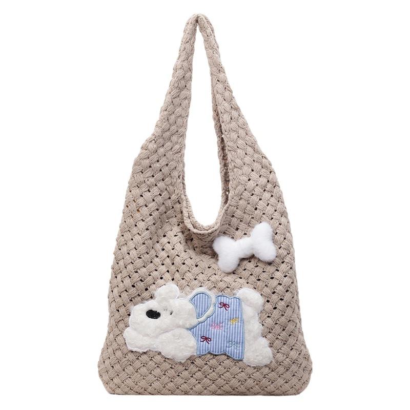 Large Capacity Knitted Woven Bag Women's Autumn and Winter 2025 New Versatile Shoulder Shopping Bag Cartoon Commuter Tote Bag
