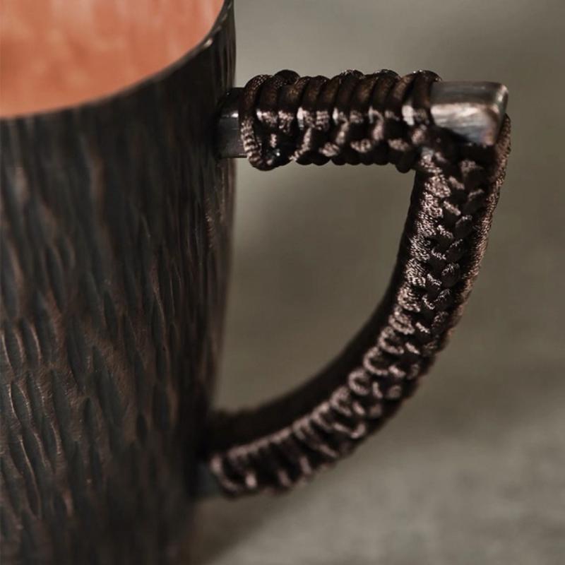 Reine Kupferfarbene Moscow Mule Kaffeetasse Baumstruktur Exquisit Vintage Verdickend Langlebig Wasser 450ml Becher Geflochtener Griff Teetasse