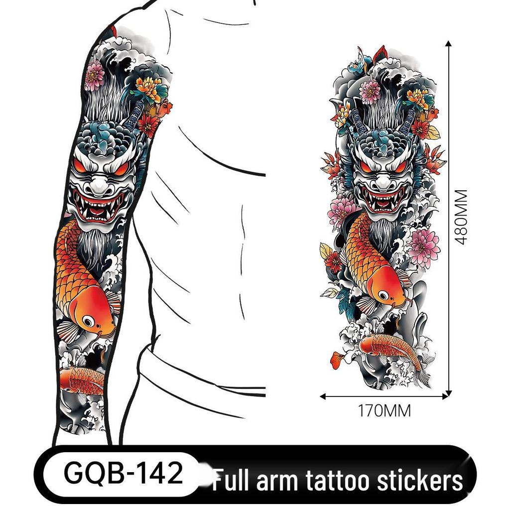 Adesivo Tatuaggio Completo per Braccio Uomo: Design Realistico Impermeabile, Motivo Tigre e Teschio