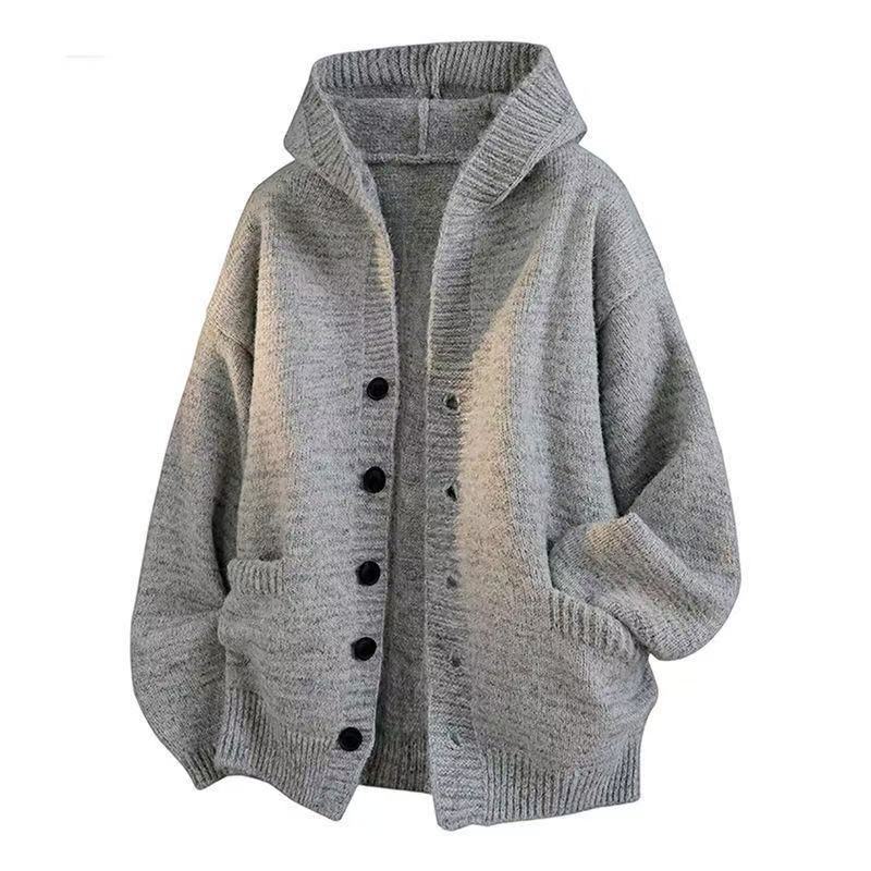 Men's New Hooded Men's Solid Color Knitted Sweater Long Sleeve Thickened Warm Bottom Knitted Thread