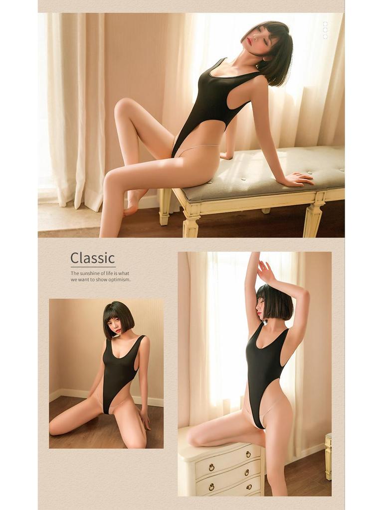 Man Yan Women's Sexy Deep V Backless High Slit See-Through Bodysuit