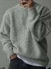 Suéter de Malha Masculino Oversized com Gola Redonda, Pulôver de Manga Longa com Costura, Blusão Casual de Caimento Solto para Camadas de Outono Inverno