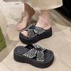 Comemore Platform Slippers Women Summer Shoes Fashionable Sequins Glitter Thick Sole Wedge Sandals Casual Outside Heels Slides