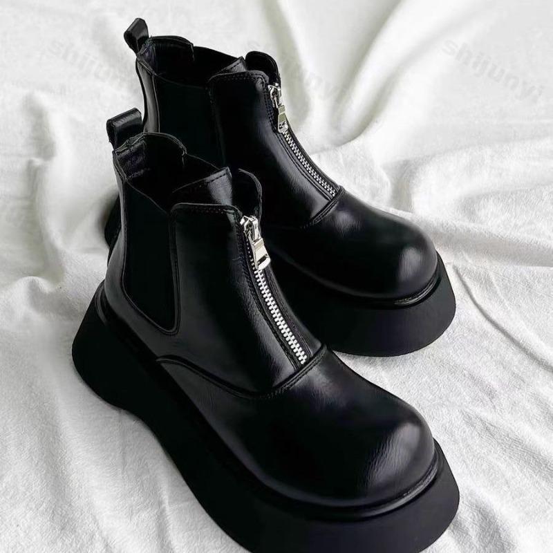 Fashion Woman Retro Chelsea Short Boots British Style 2025 Autumn Ankle Boots Platform Zipper Outdoor Anti Slip Women's Ankle Boots