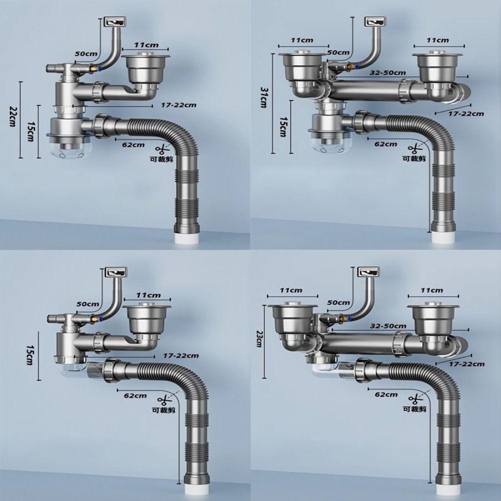 Easy Install Anti-Leak Drainage Kit Single/Double Bowl Sewer Replacement Pipe  Bathroom