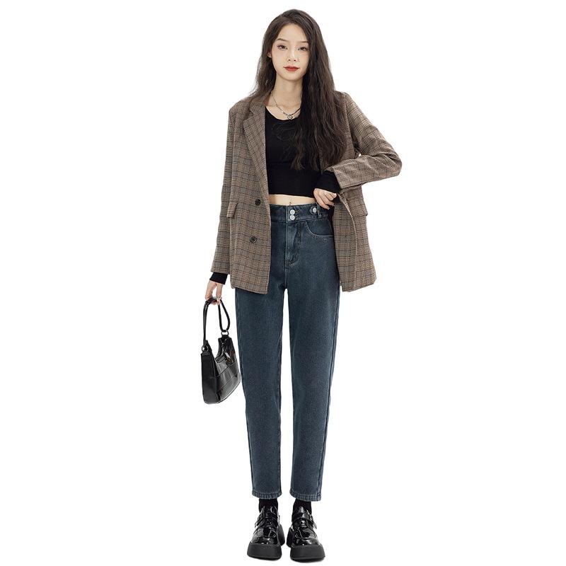 Women's Winter 2023 High-Waisted Slimming Loose Straight Carrot Jeans with Fleece Lining