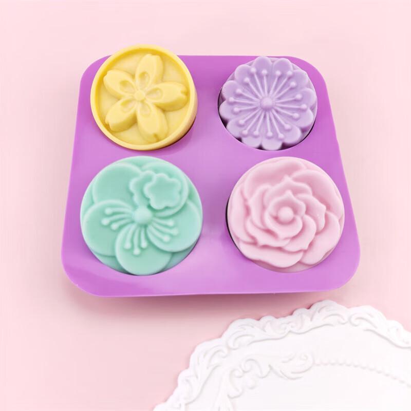 4-Cavity Round Flower Silicone Mold