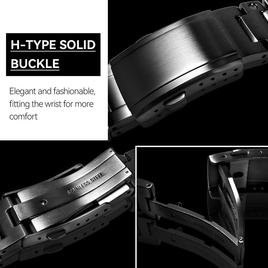 MOD Kit Metal Watch Case, Bezel Band, Strap, 316 Stainless Steel Bracelet, Compatible with Casio and G-SHOCK Men's DW-H5600 (Black Set)