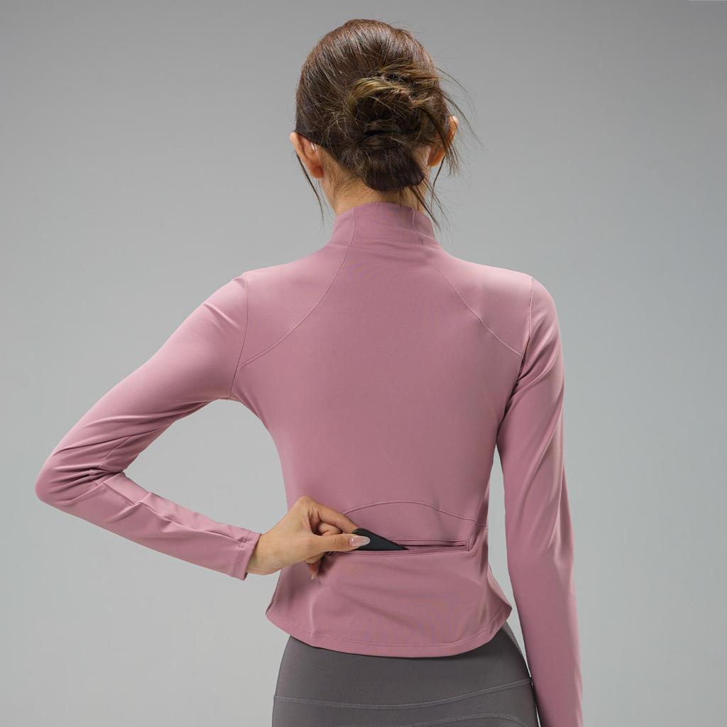 Women's Slim-Fit Yoga Jacket with Back Pockets - Long Sleeve, Casual Outdoor Activewear for Fall and Winter