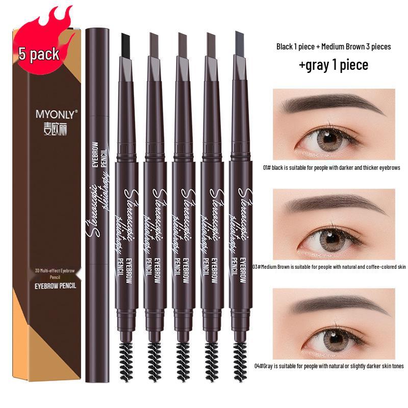 Maiouli 3D Smudge-Proof Multi-Effect Eyebrow Pencil - Beginner-Friendly Double-Ended Triangle Shape.