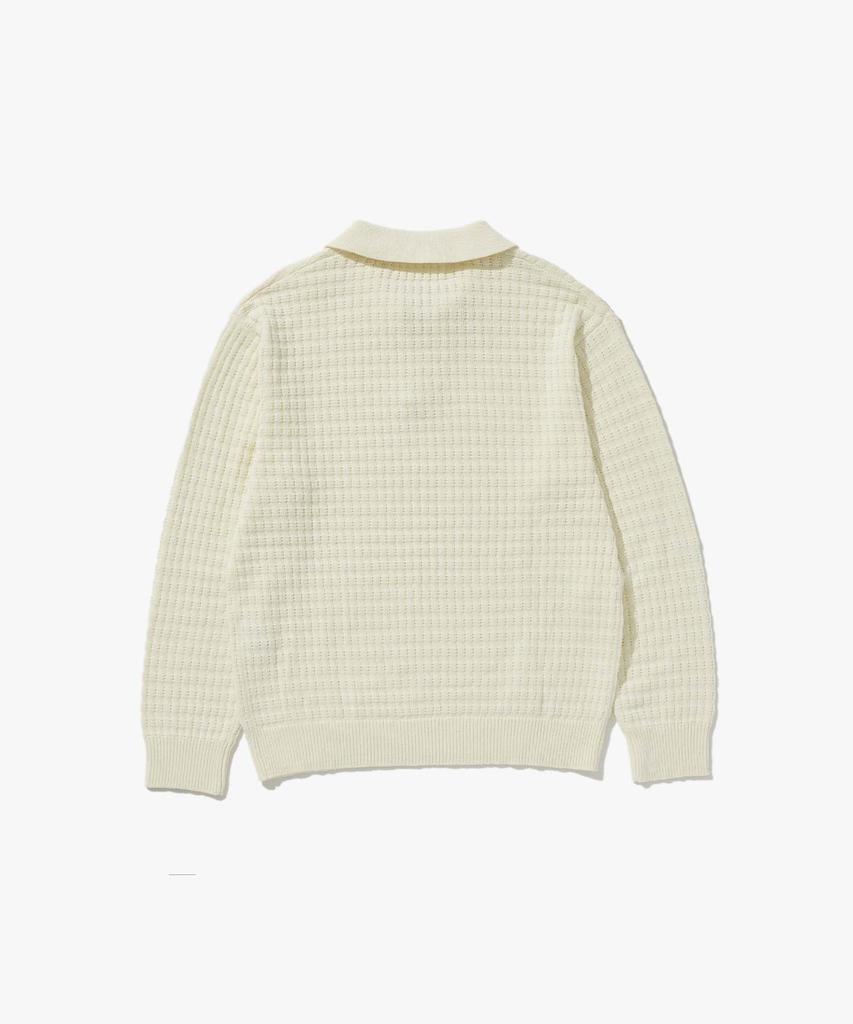 PLAC Waffle Long Sleeve Collared Knit Ivory