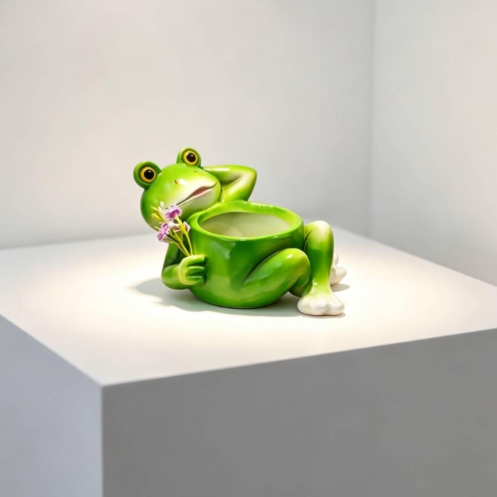 Pot de fleurs Grenouille Fantaisiste Pot de fleurs Mignon avec Ornement de Fleur pour Amateurs de Plantes, Bureau,