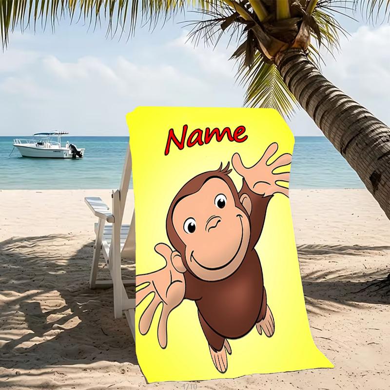 Customizable personalized beach towels Curious George themed designs.Suitable for the beach, yoga, sports;ideal as beach accessories