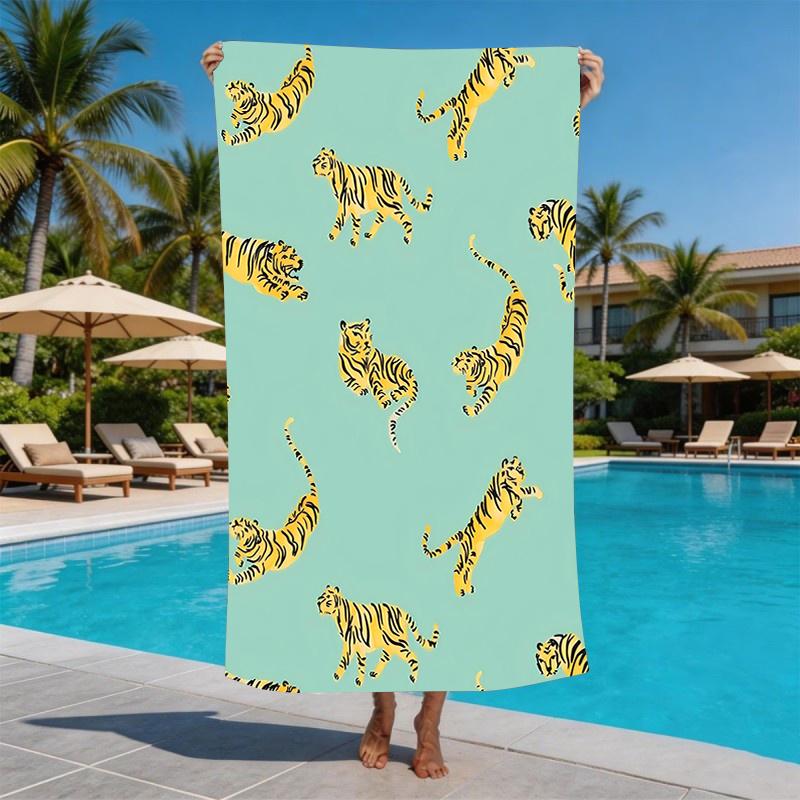 Cool Jungle Tiger Graphic Microfiber Beach Towel Extra Large Sand Free Ultra Absorbent Big Pool Towel for Vacationers Camping