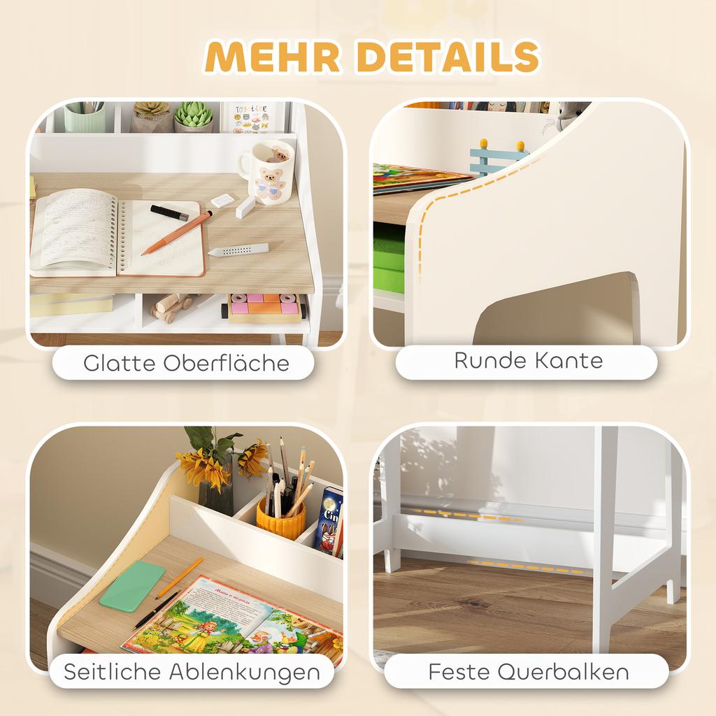 Kids Desk and Chair Set, Children Study Table with Storage and Shelves for Study Room, Gift for 3-8 Years, Natural